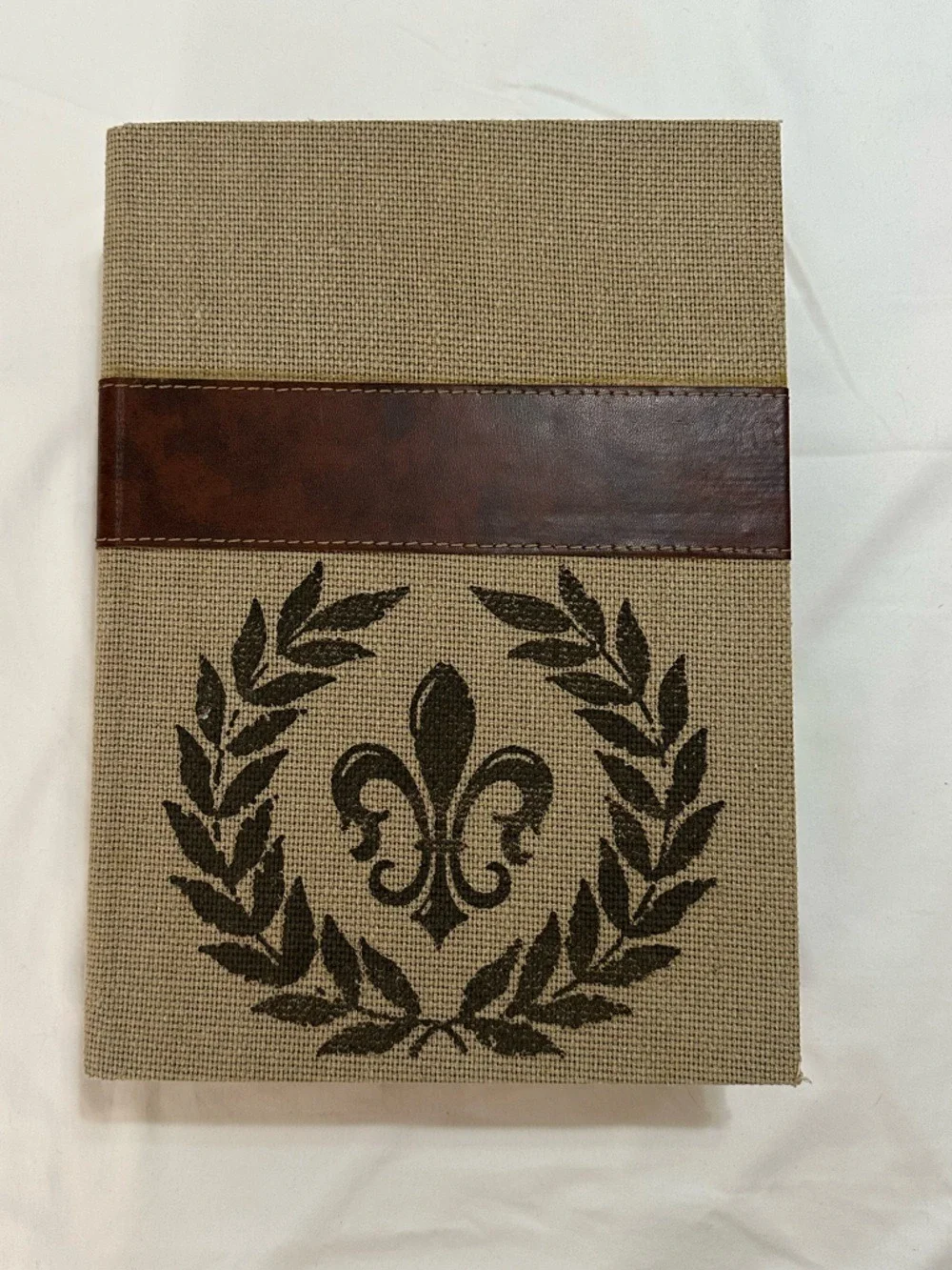 PARIS FAUX BOOK STORAGE BOX LINEN FLEUR DE LIS HIDDEN COMPARTMENT TABLE DECOR